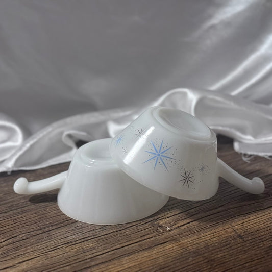 Glassbake Atomic Starburst Handled Soup Bowls