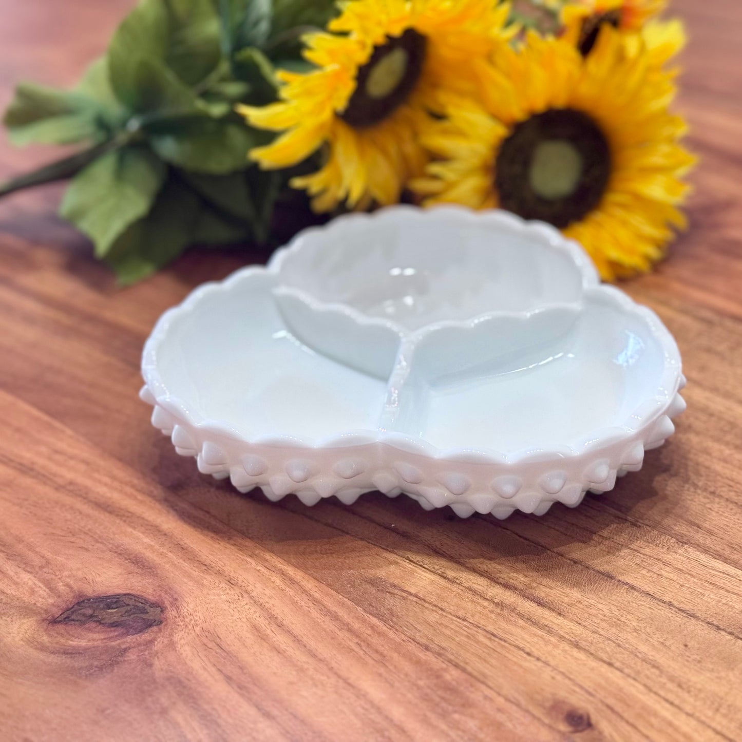 Fenton Hobnail Milk Glass Divided Dish