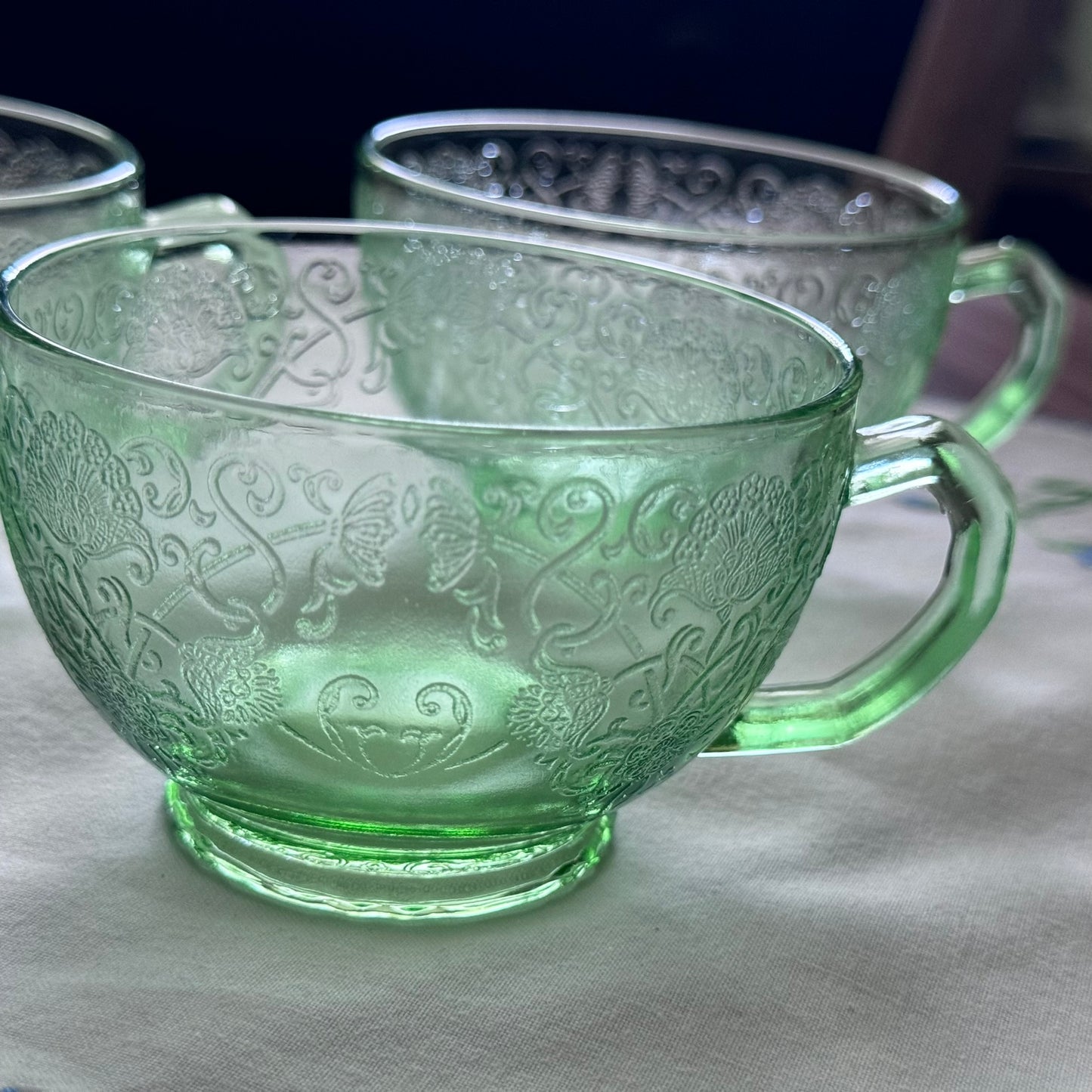 Hazel Atlas Green Vaseline Glass Cups