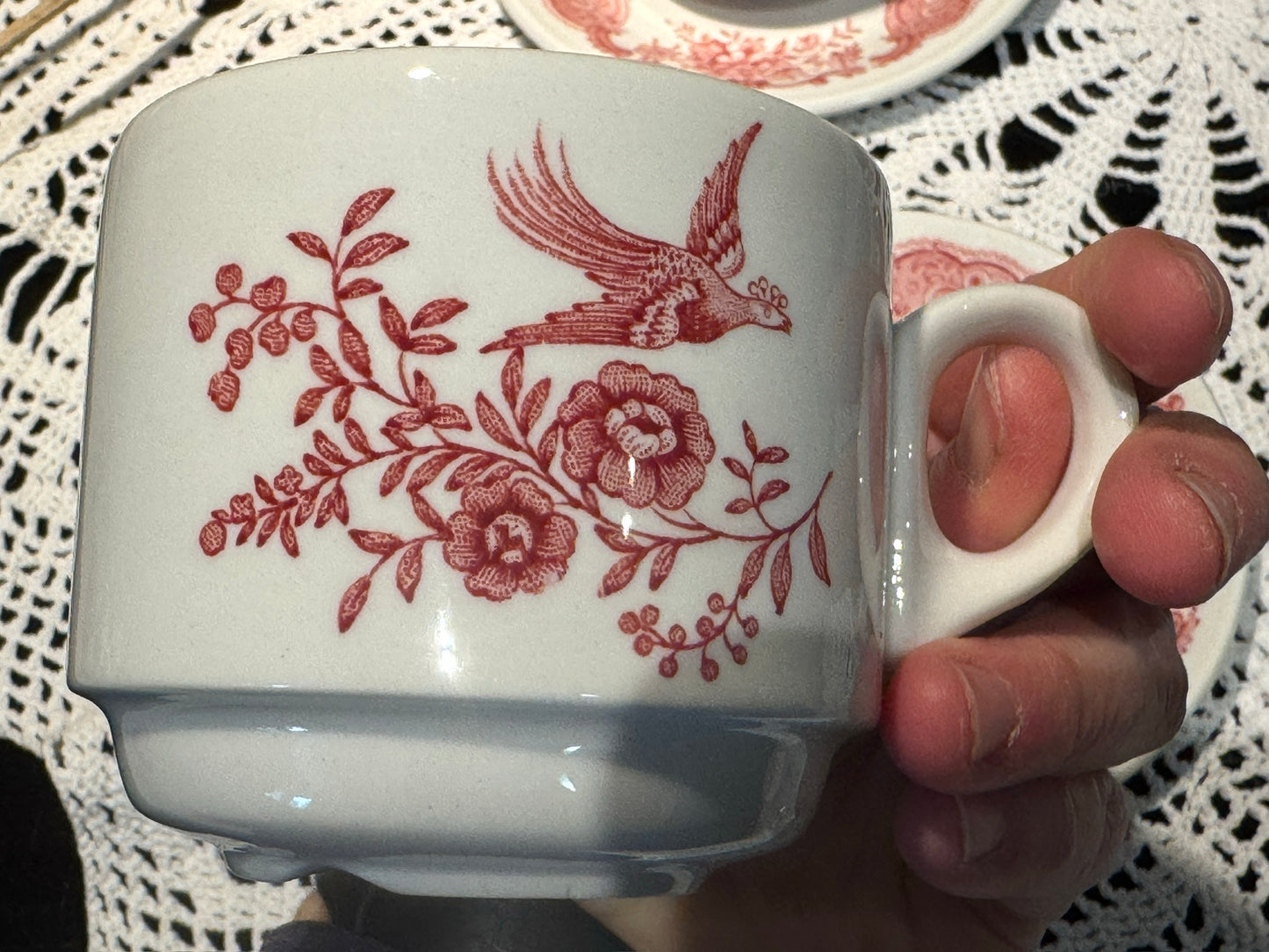 Vintage Royal Doulton Pink Transferware Cup & Saucer Set