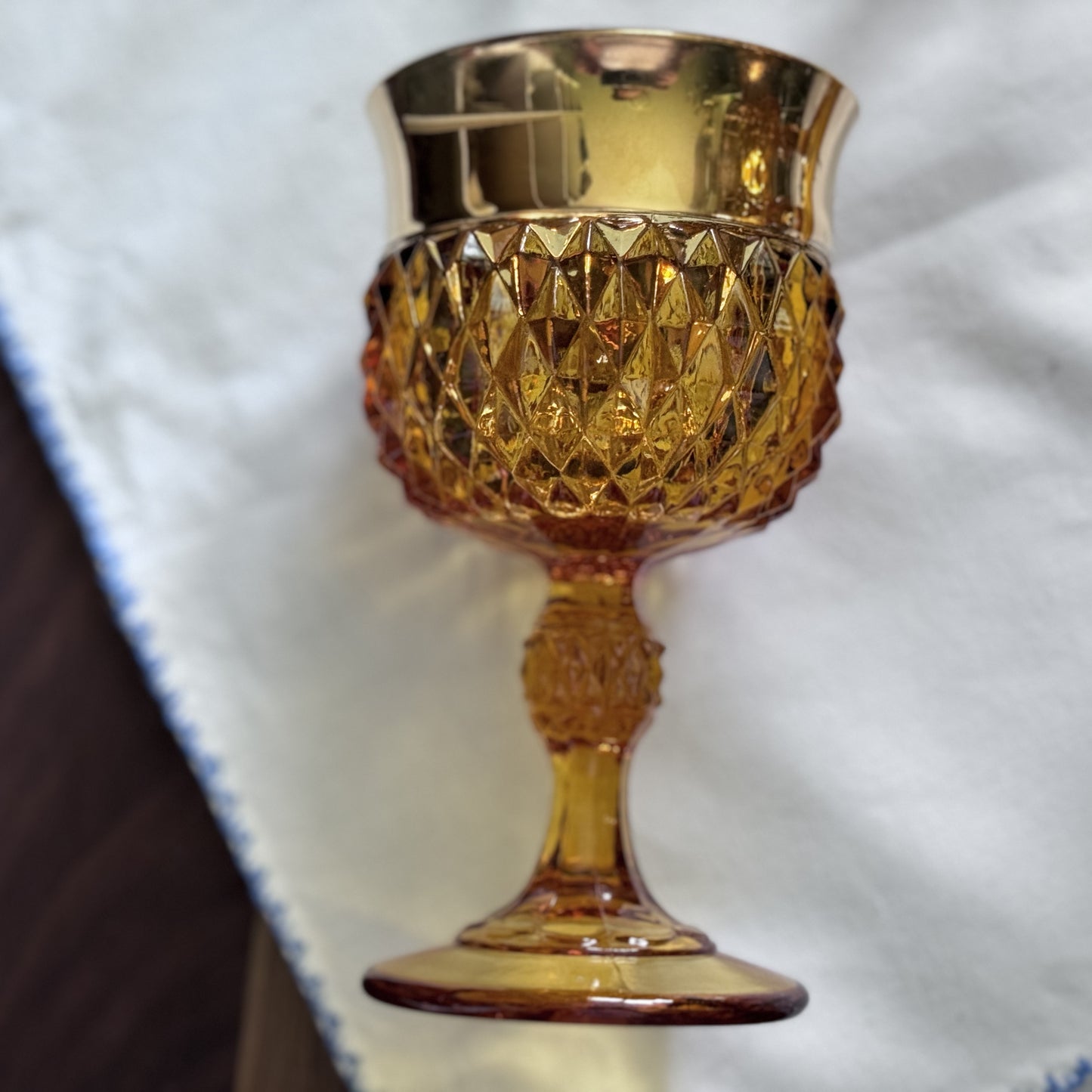 Amber Wine Glasses/Goblets with Gold Gilt Band
