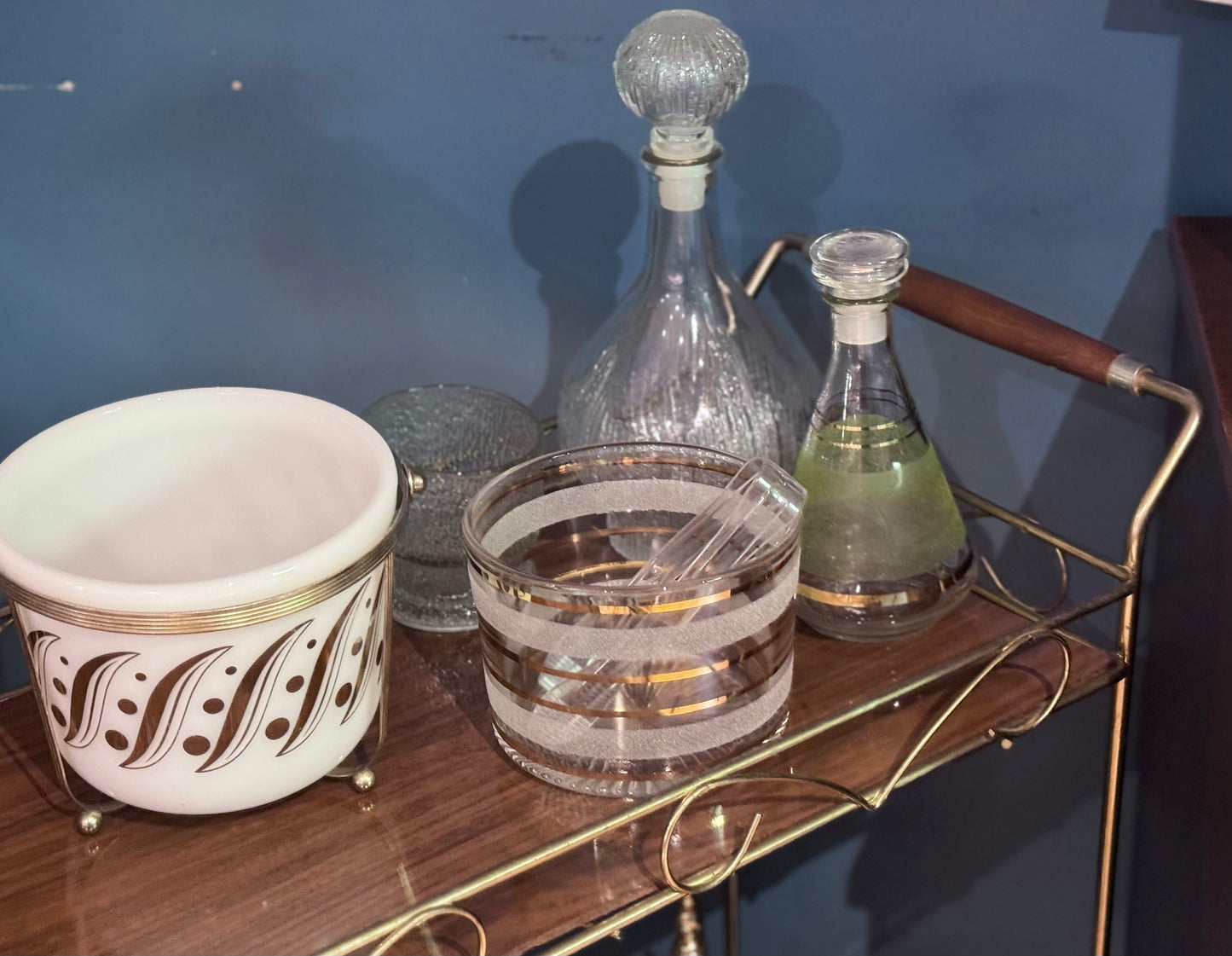 Small Sugar Texture and Gold Stripped Decanter