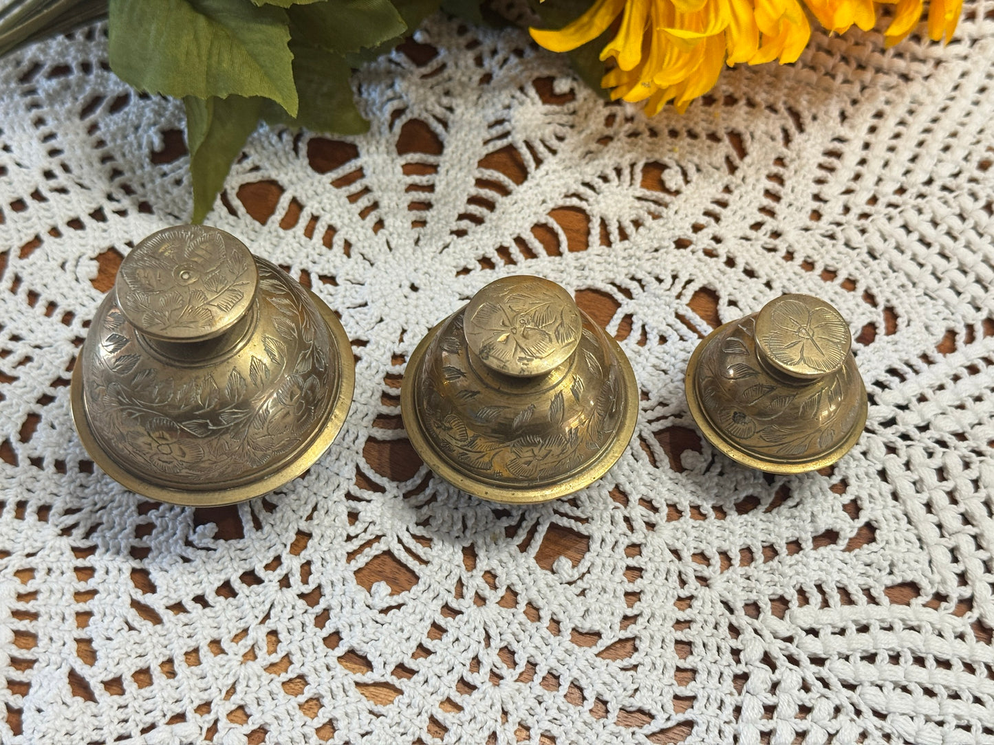 Vintage Etched Brass Elephant Claw Bells