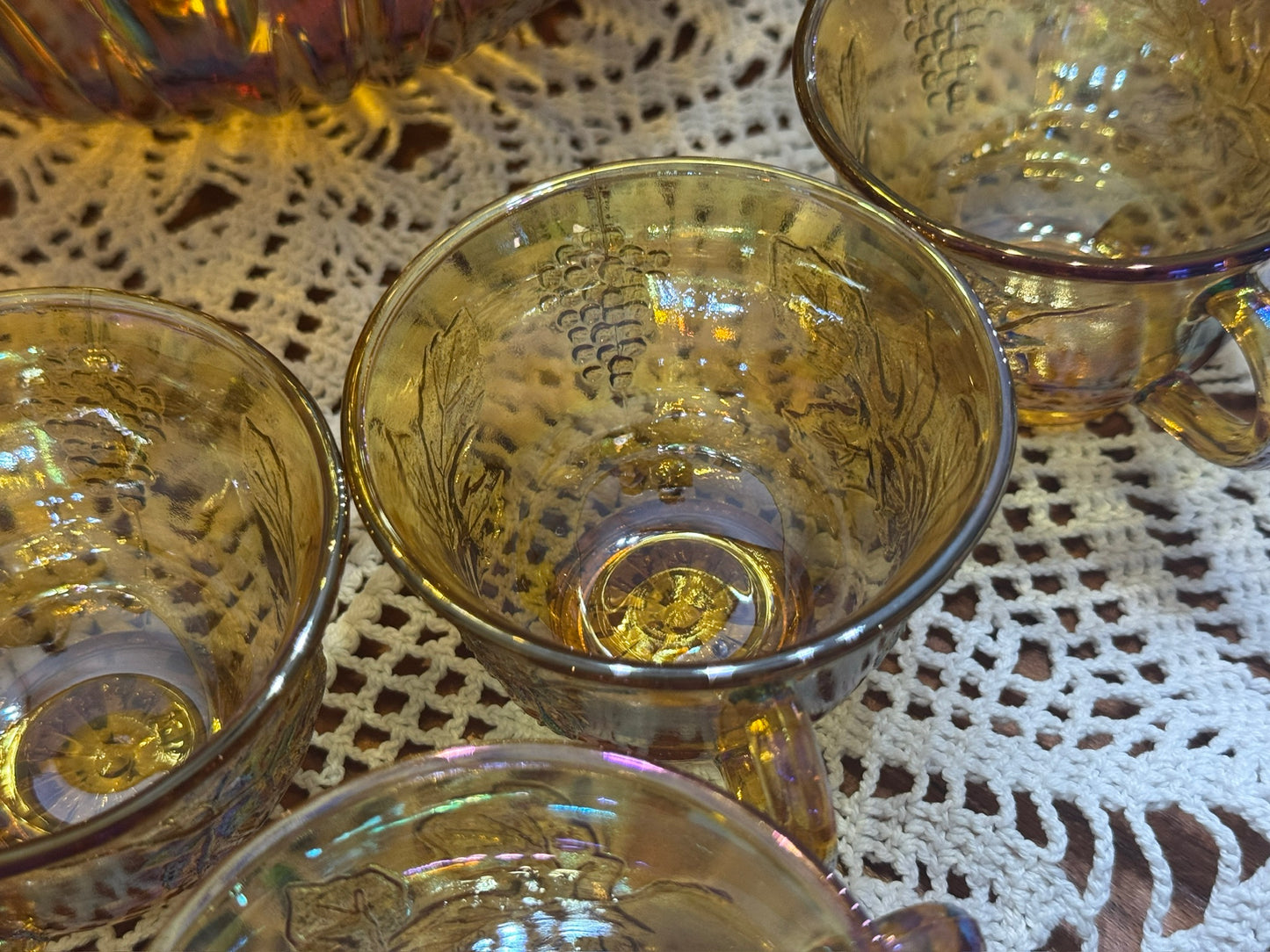 Marigold Indiana Carnival Glass Punch Bowl Set