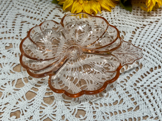 Jeannette 'Doric' Pink Depression Glass Clover Candy Dish