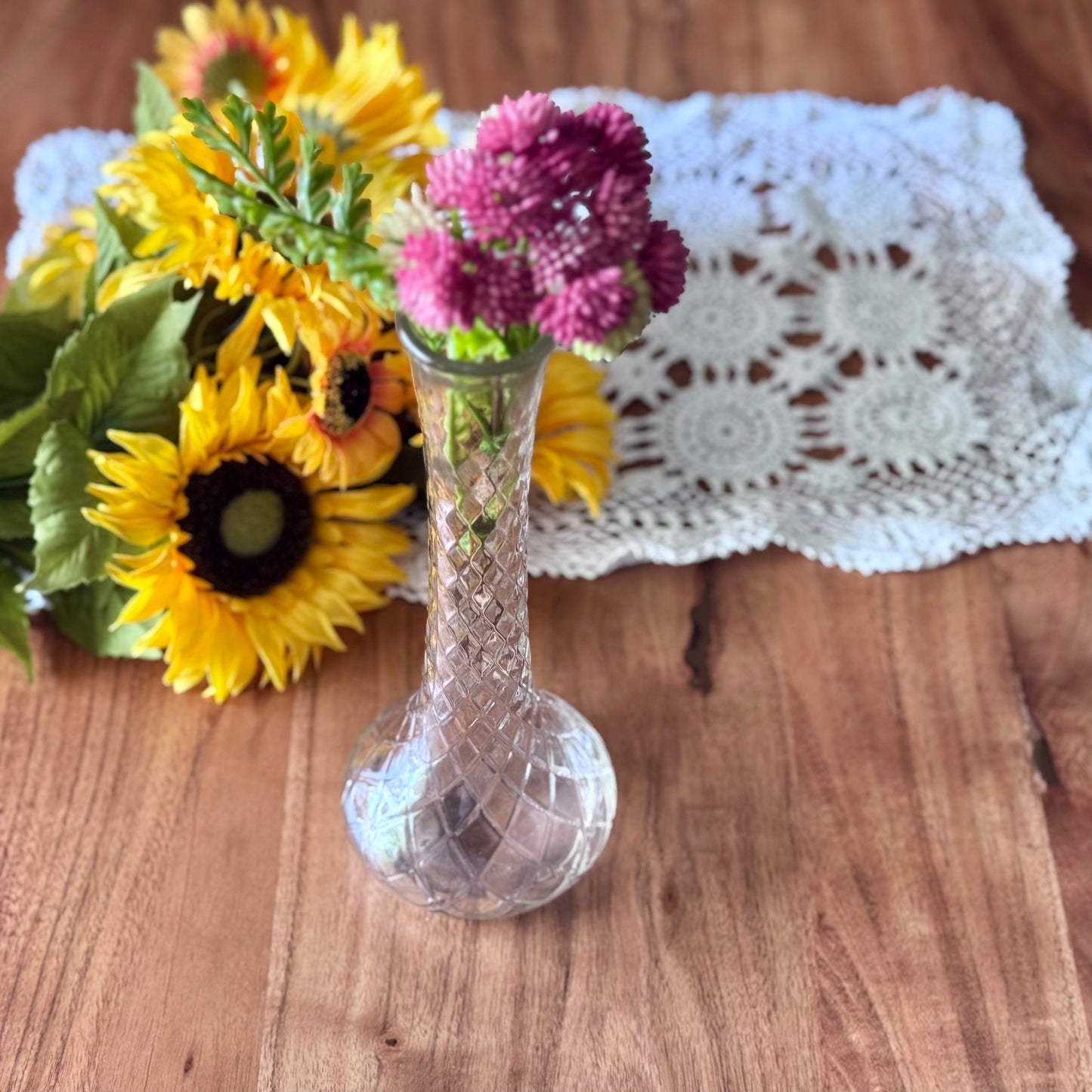 Vintage Hoosier Quilted Diamond Glass Bud Vase