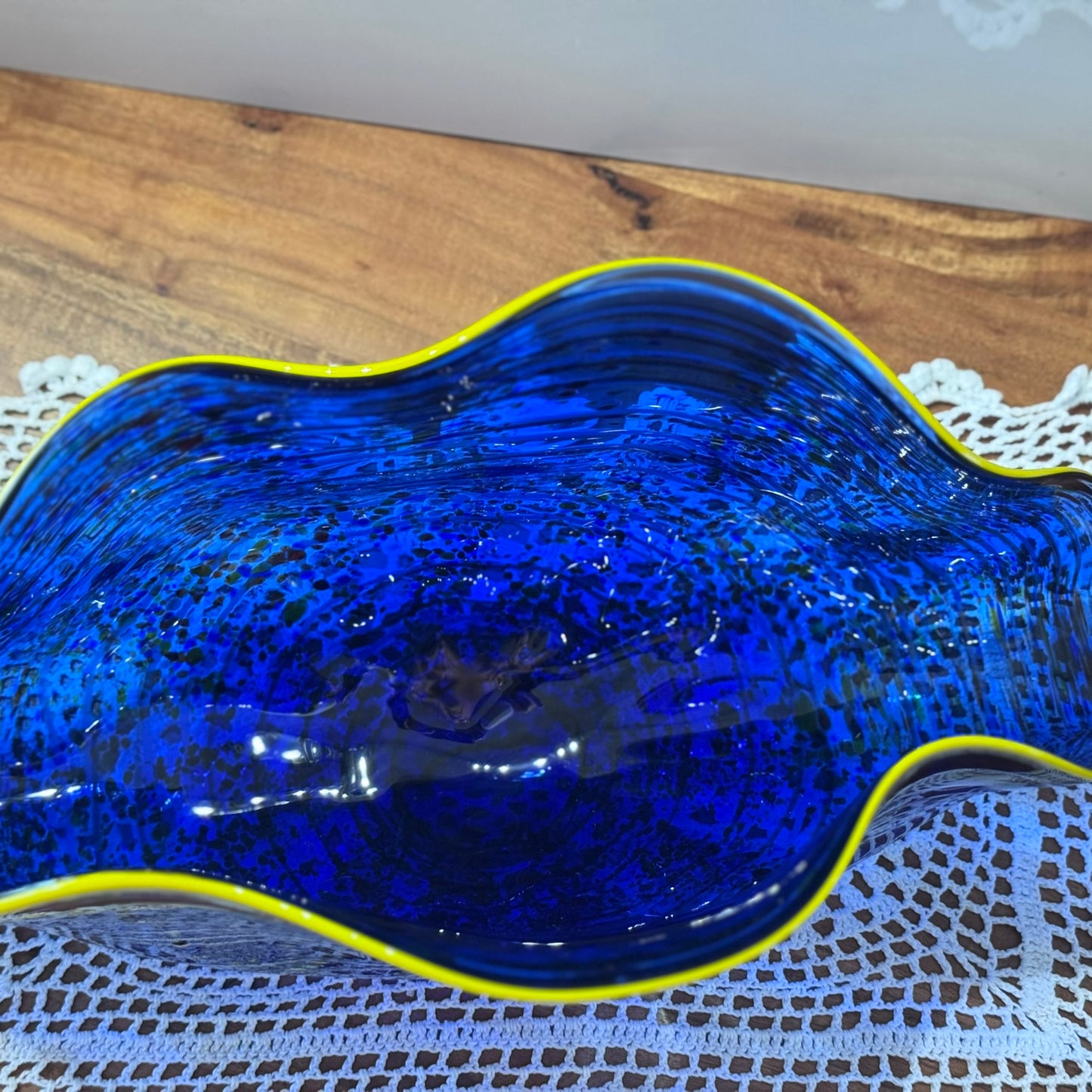 Large Clam Shell Blue Art Glass By Viz Glass Inc.
