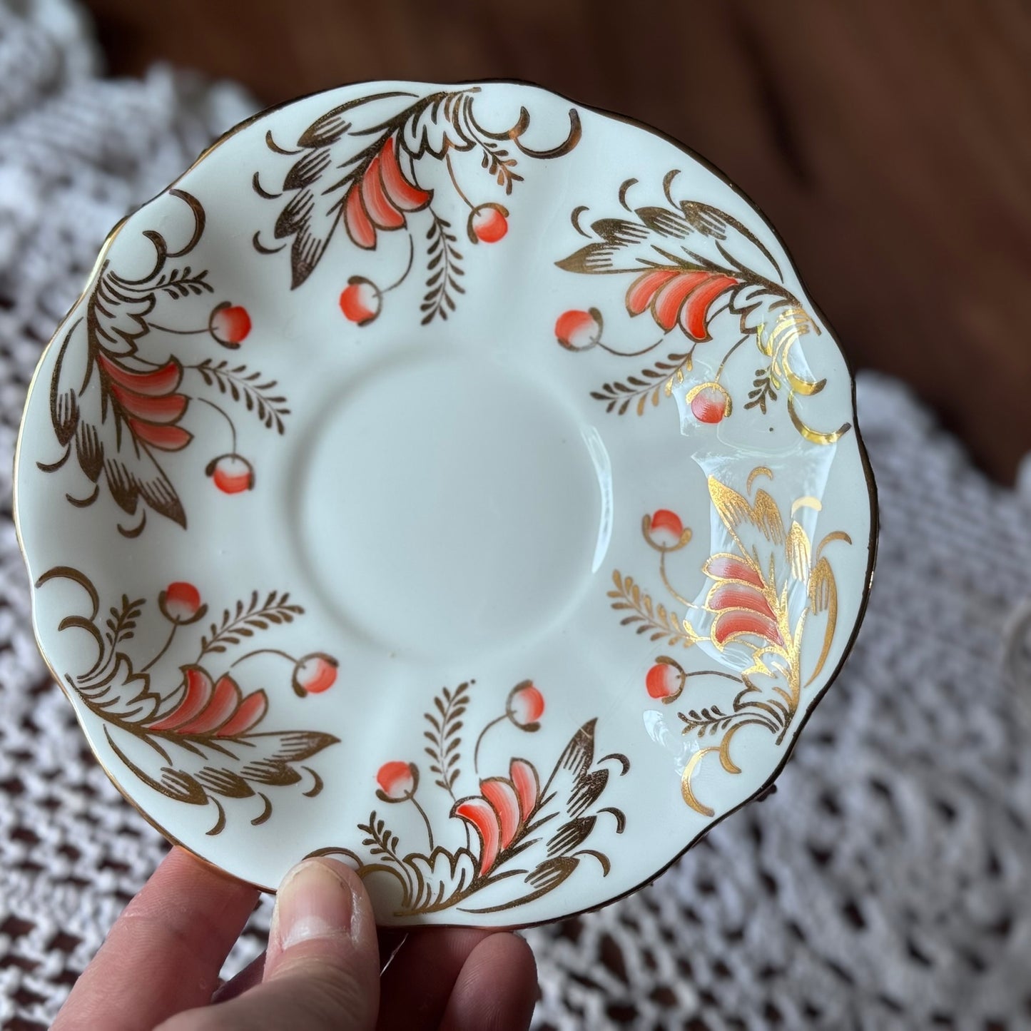 Queen Anne Orange/Gold Teacup and Saucer