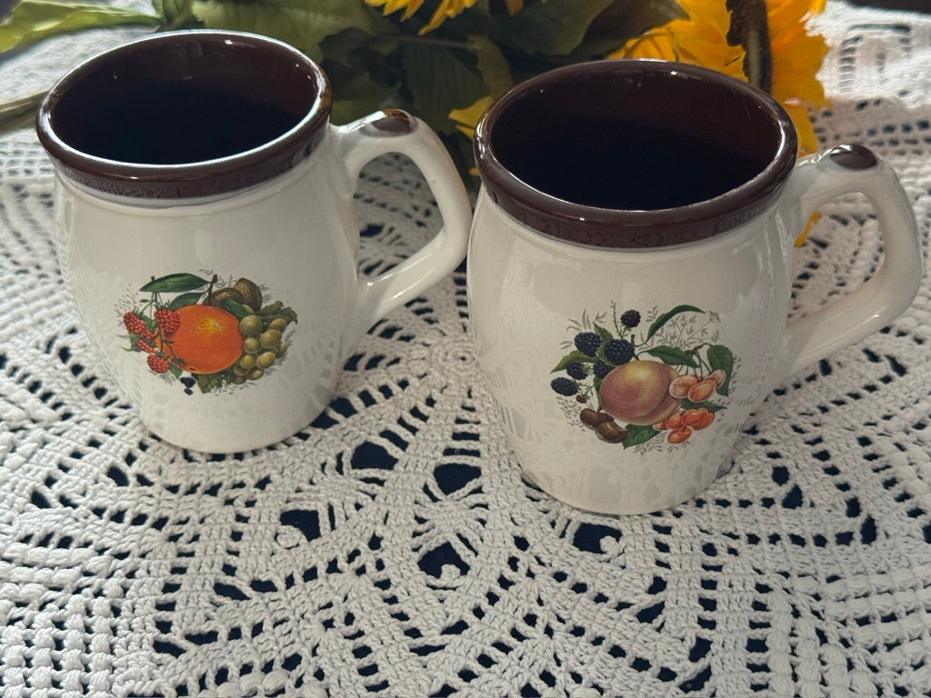 Beauce Stoneware Pottery Fruit Motif Mugs