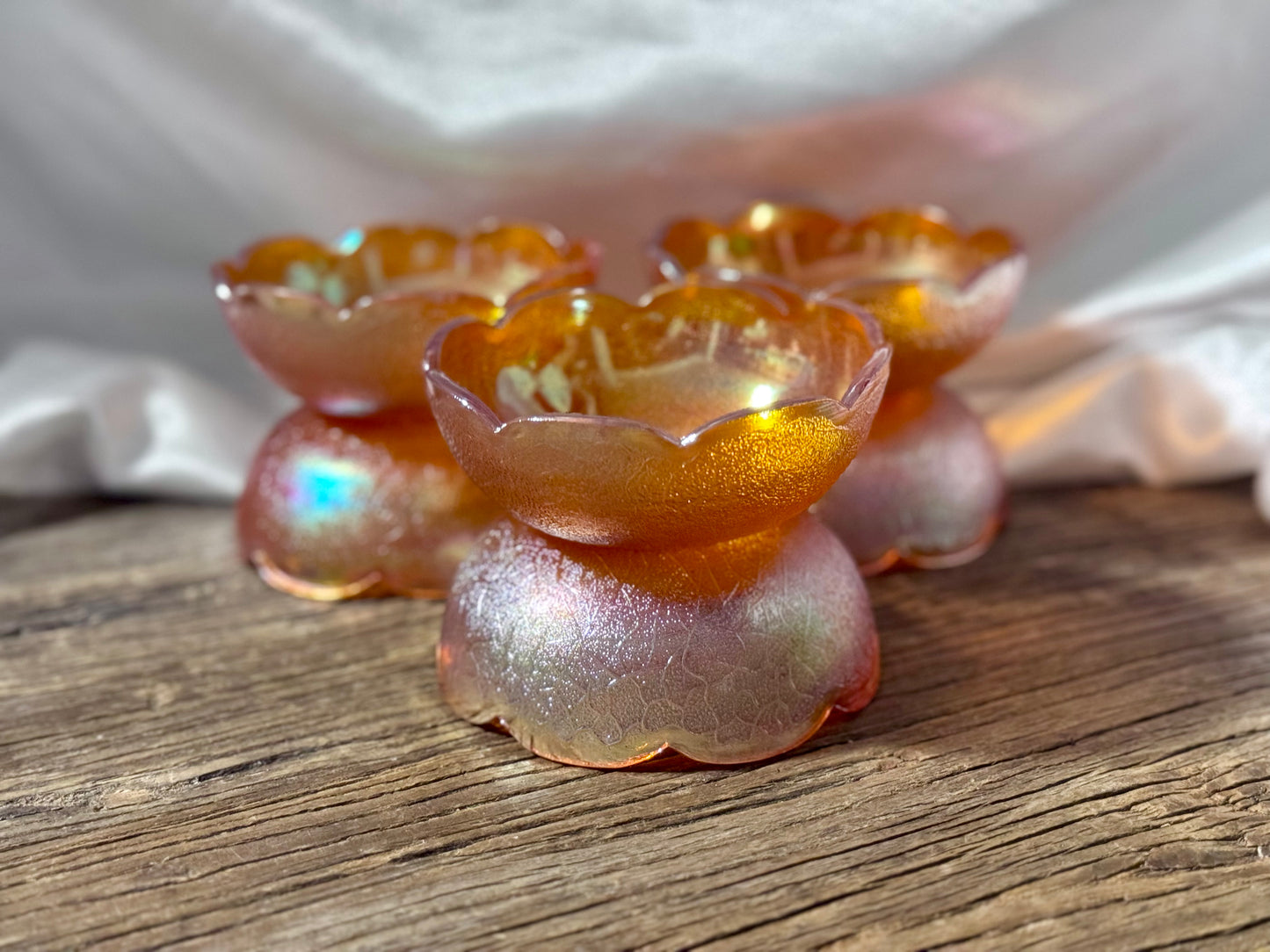 Jeanette Glass/Carnival Glass, Marigold, Crackle Pattern, Small Bowls
