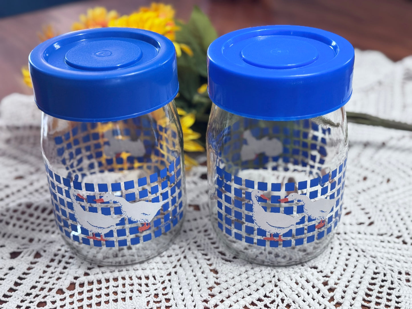 Vintage Set of 2 Carlton Glass Geese Canisters