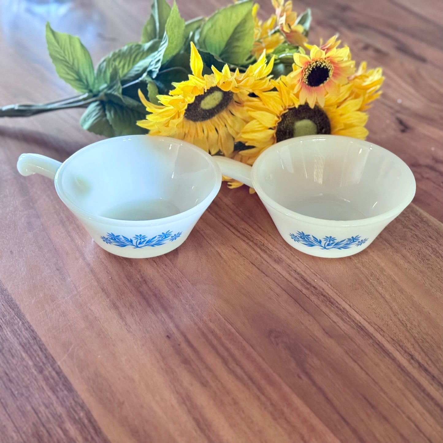 Fire-King Milk Glass Blue Cornflower Handled Soup/Cereal Bowl