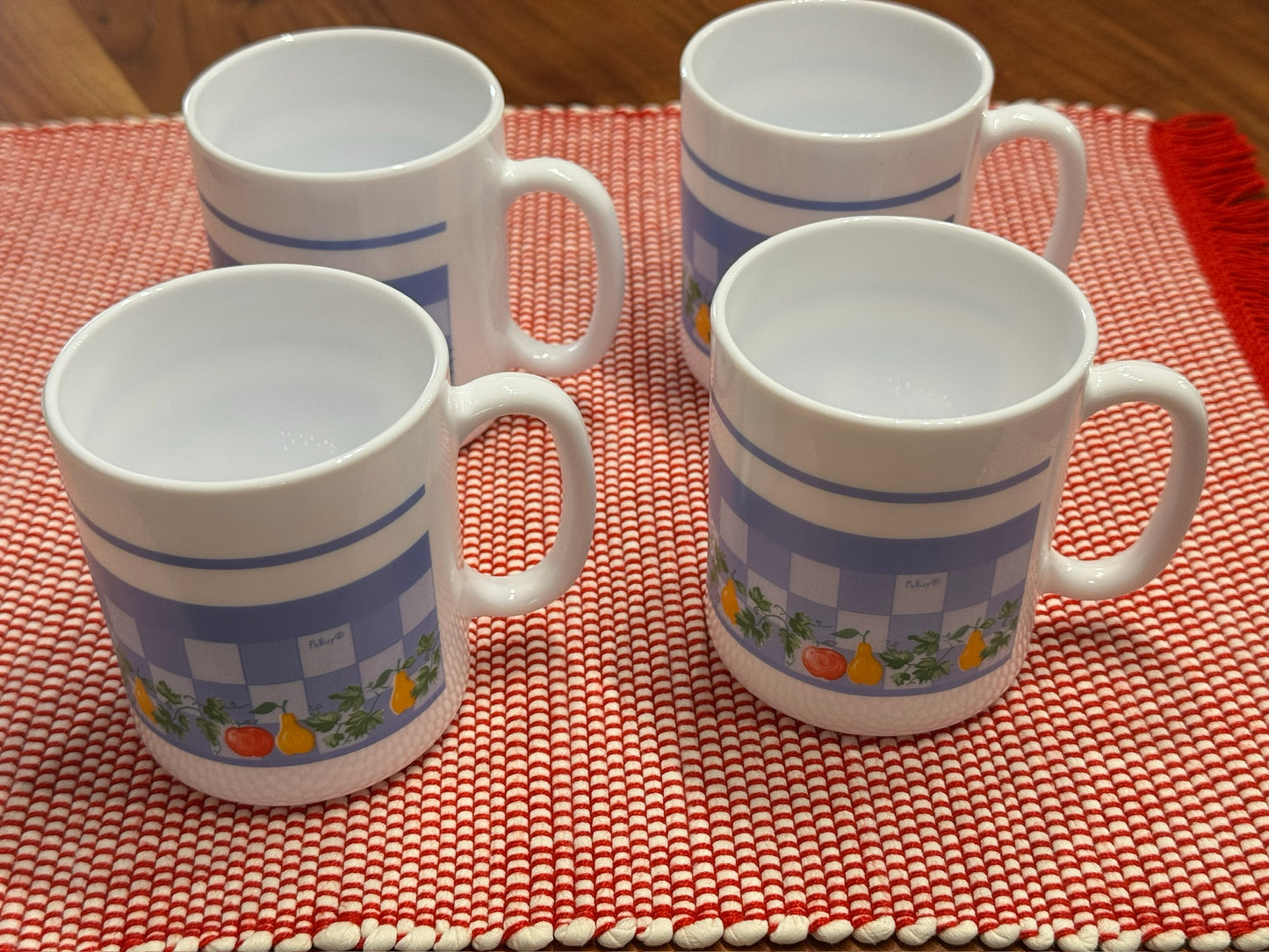 Arcopal France "Marc Pulluy" Checkered Fruits Pattern Mugs