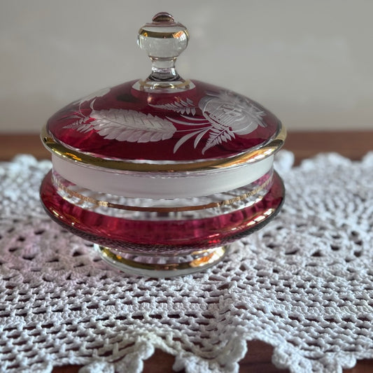 Czech Bohemian Covered Candy Dish