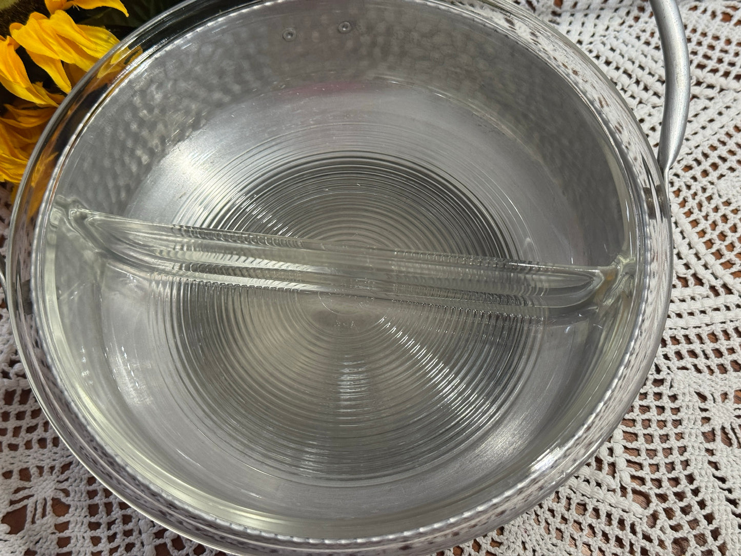 Vintage Nasco Italy Hammered Aluminum Hinged - Lid Pyrex Casserole Dish Food Warmer