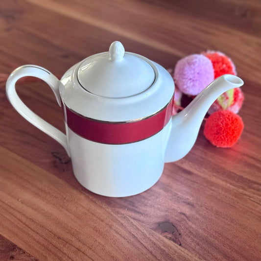 Red & Gold Band Porcelain Teapot