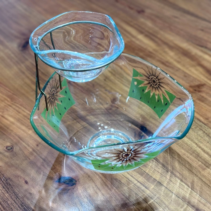 Vintage Green/Gold Sunburst Chip & Dip Set