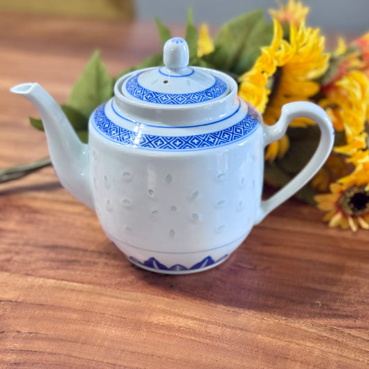 Chinese Jingdezhen Zhi Rice Eye Blue & White Teapot