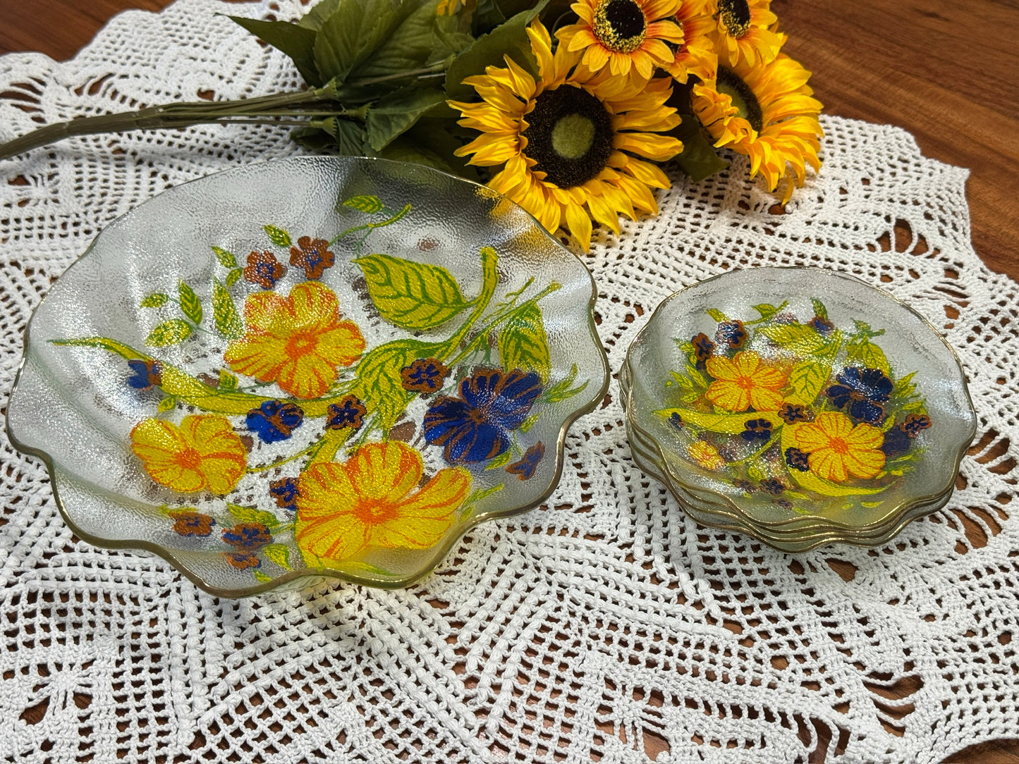 Reverse Painted Dessert Set