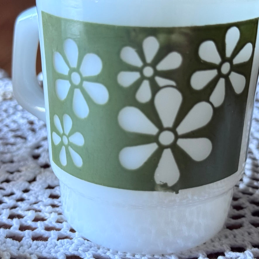 Fire-King Daisy Pattern Stackable Coffee Mugs