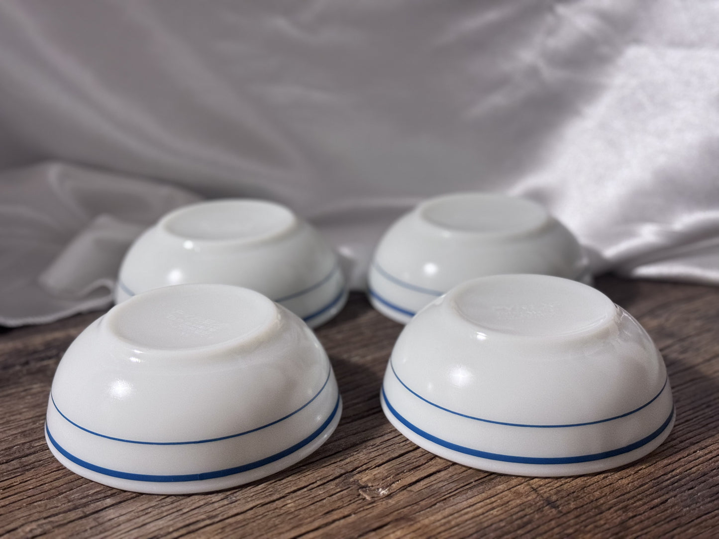 Pyrex Blue Striped Milk Glass Dish Set