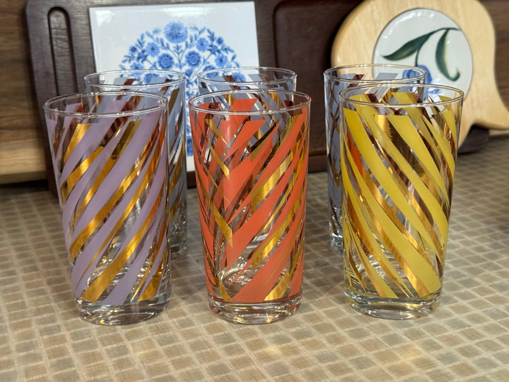 Midcentury Striped 12 oz Tumbler Bar Glasses
