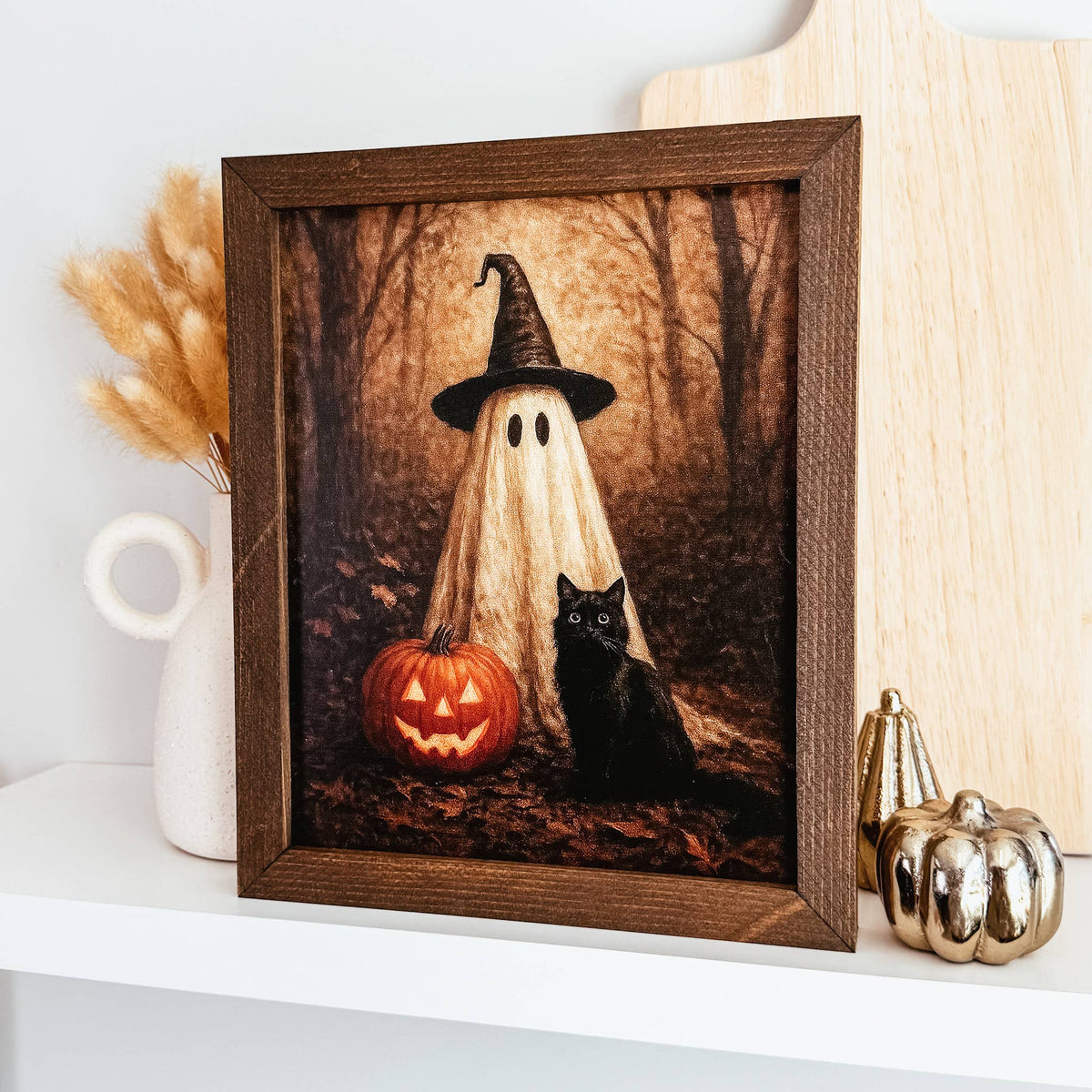 Witchy Ghost Framed Sign | Vintage Inspired Halloween Sign
