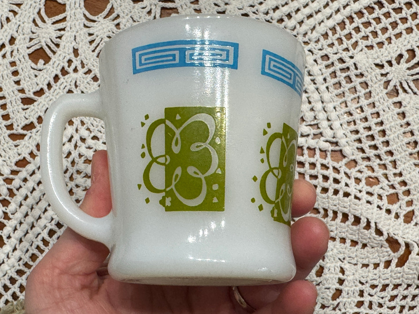 Anchor Hocking Fire-King Greek Key Milk Glass Mugs