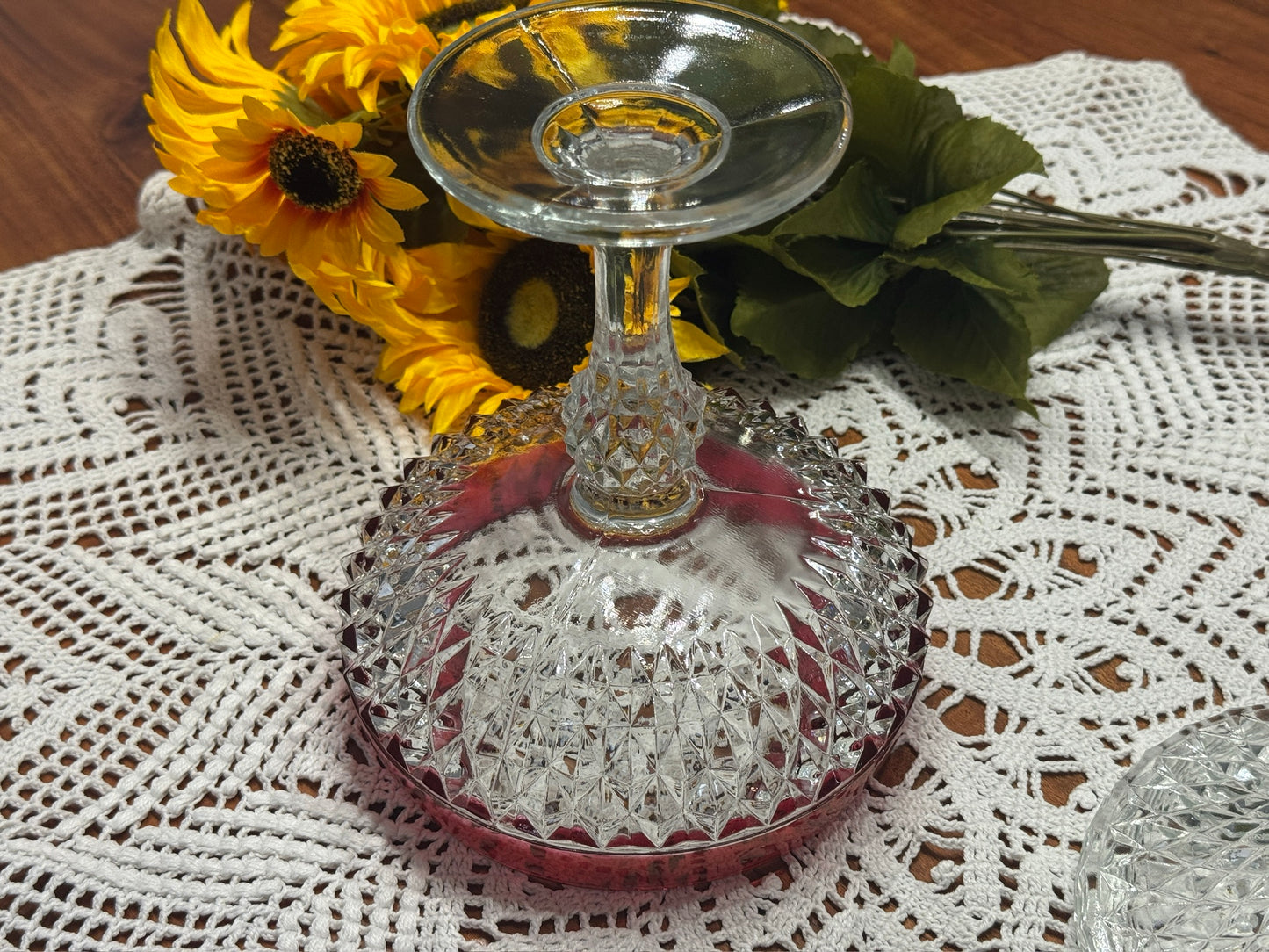 Indiana Diamond Point Ruby Compote/Candy Dish
