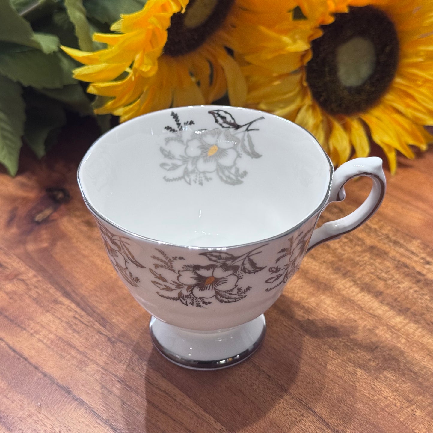 Royal Grafton Silver & Gold Floral Teacup & Saucer Set