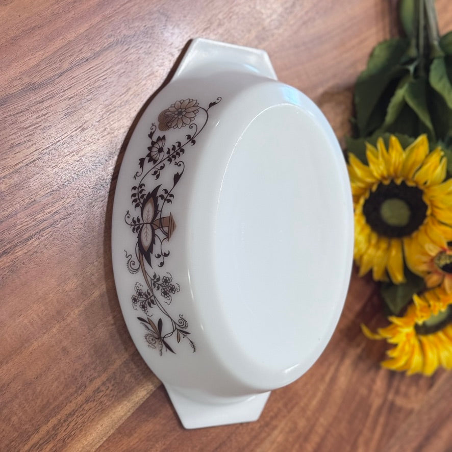 PYREX England Brown Floral Oval Casserole Dish