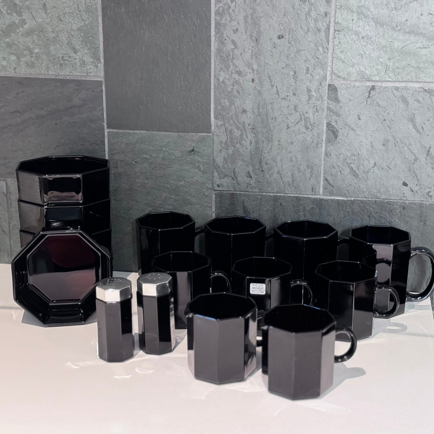 Octagonal Black Luminarc Arcoroc France Dish Set