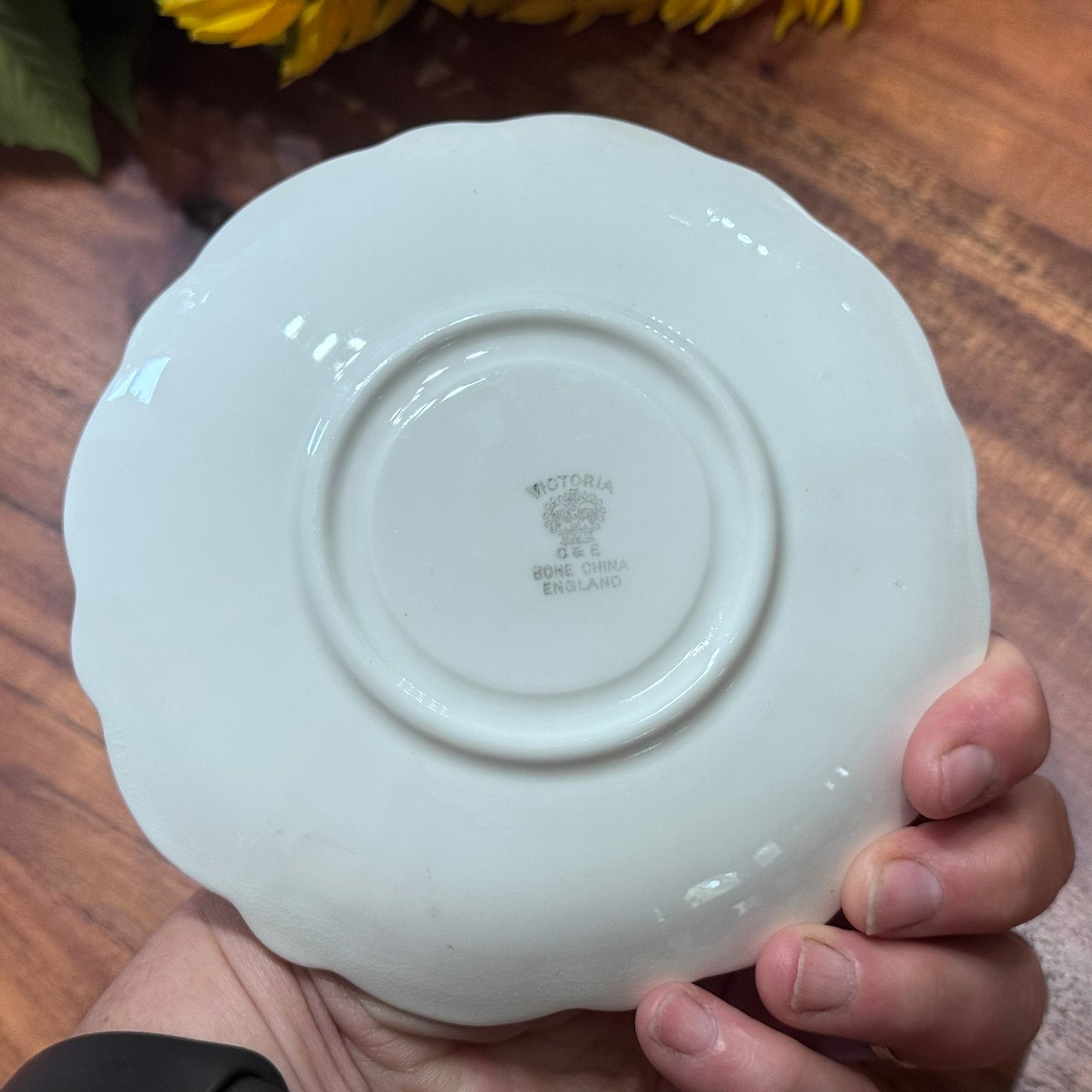 Victoria C & E Bone China Purple Pansy Teacup & Saucer Set