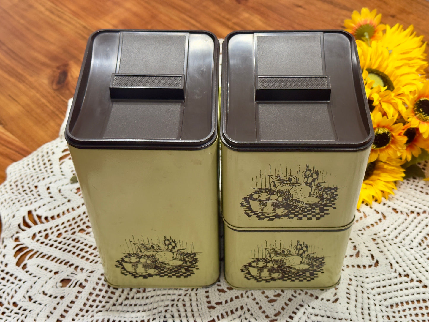 Vintage Ekco Yellow/Brown Stackable Canister Set