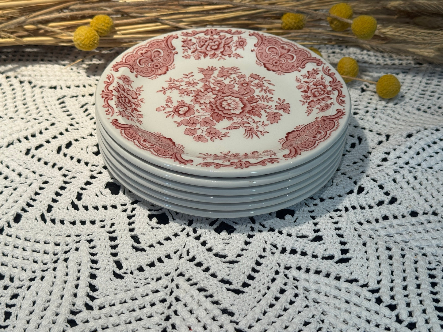 Vintage WINDSOR Steelite Ironstone Pink Transferware Floral Plates