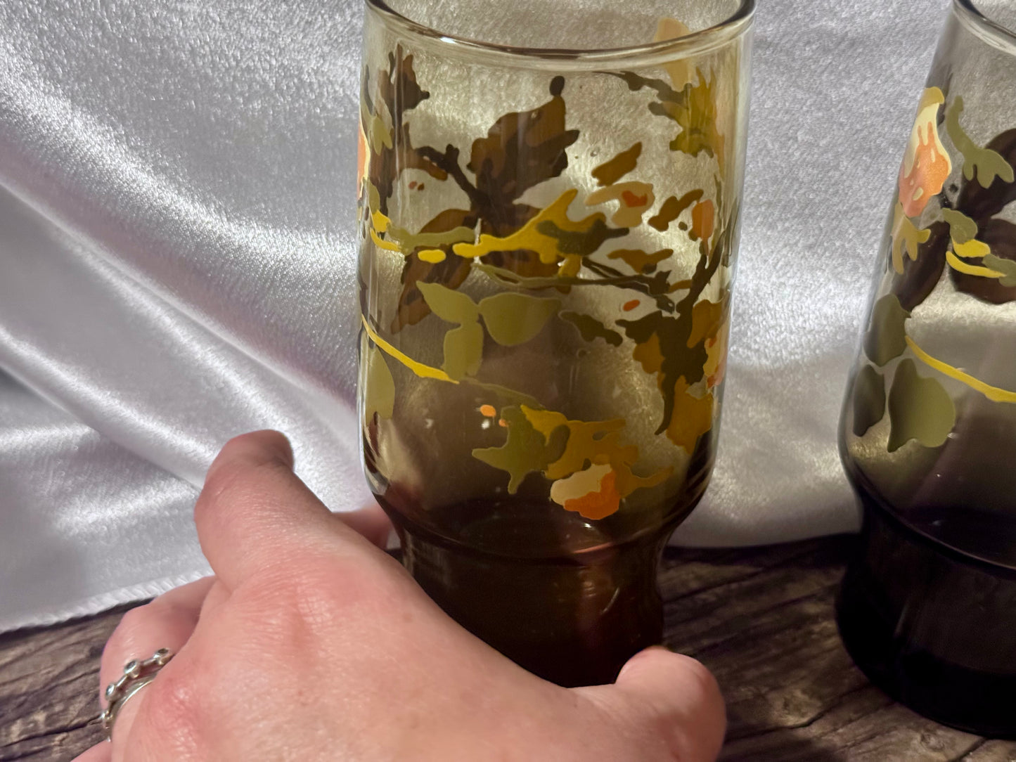 Amber Coloured Floral Drinking Glasses