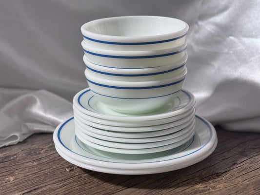 Pyrex Blue Striped Milk Glass Dish Set