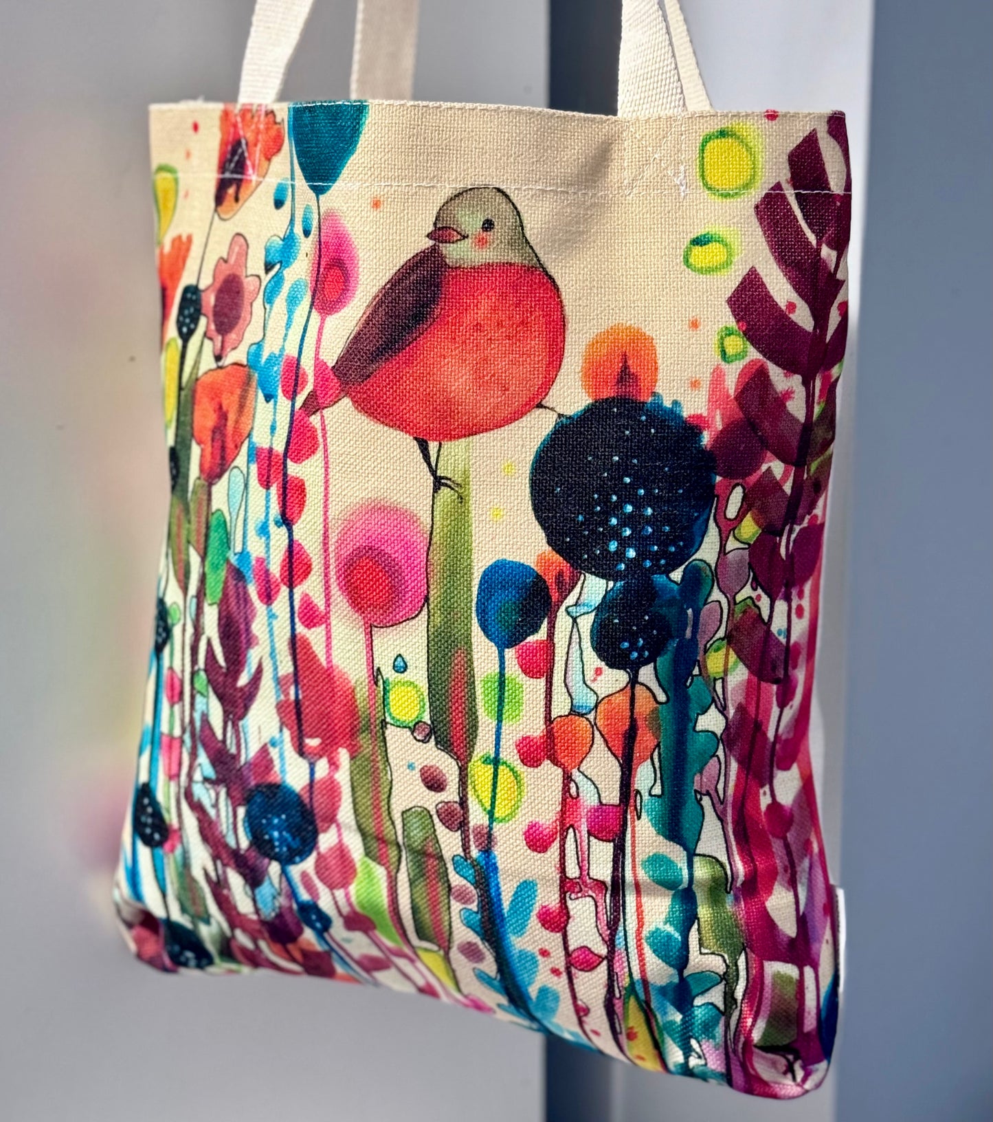 Red Breasted Bird and Floral Tote Bag
