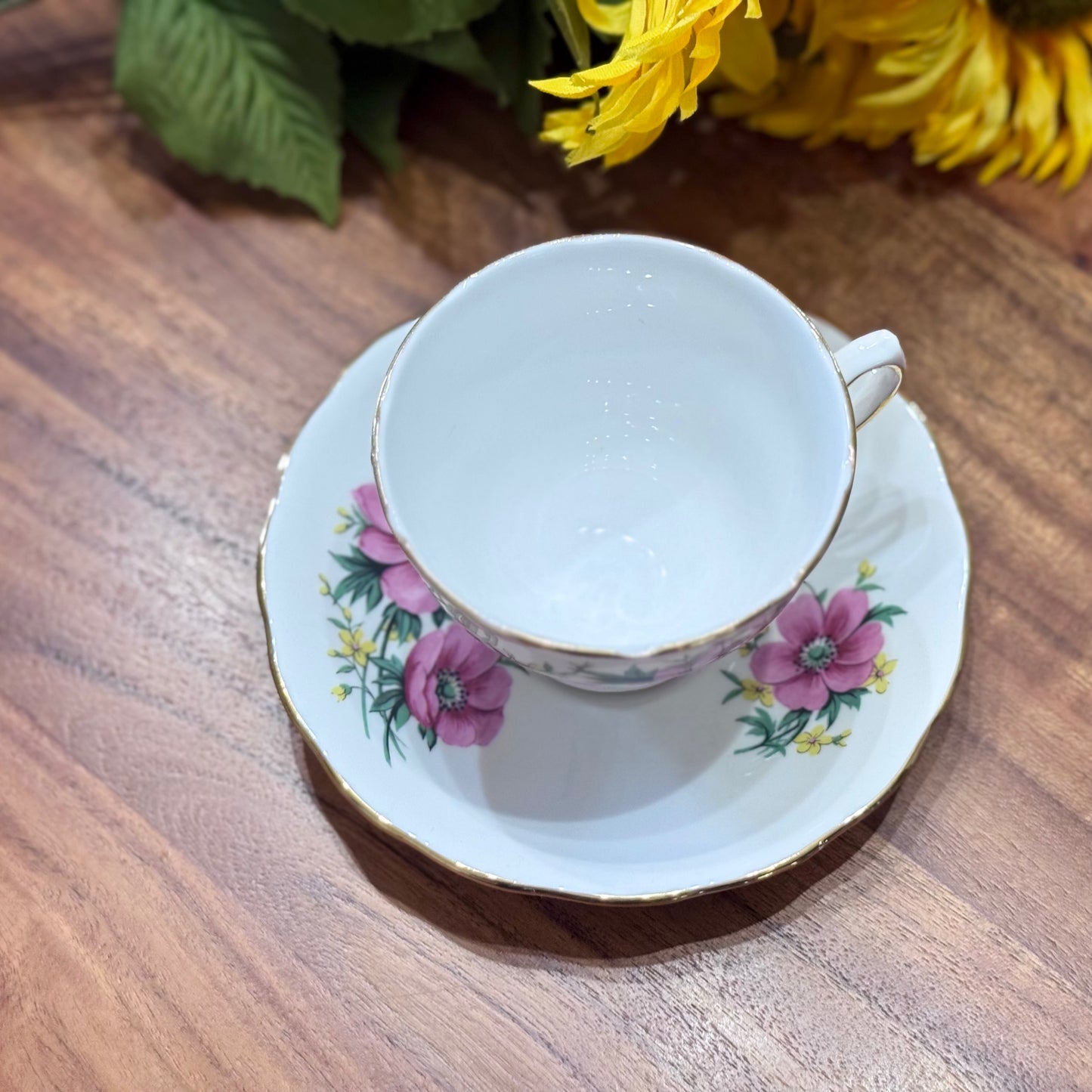Royal Osborne Pink Anemone Floral Teacup & Saucer Set