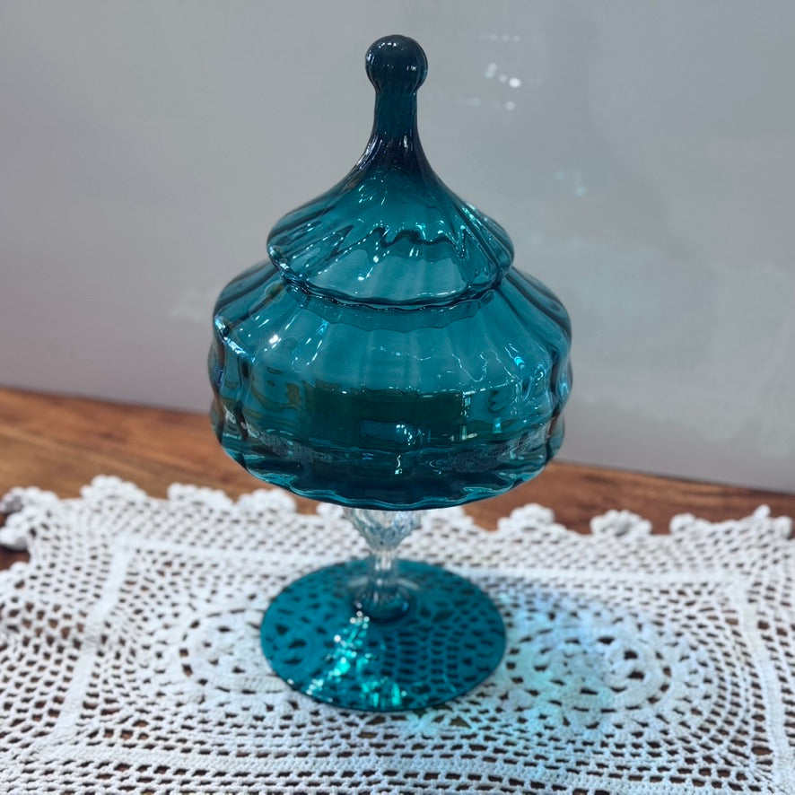 Empoli Teal Green Apothecary Lidded Pedestal Dish