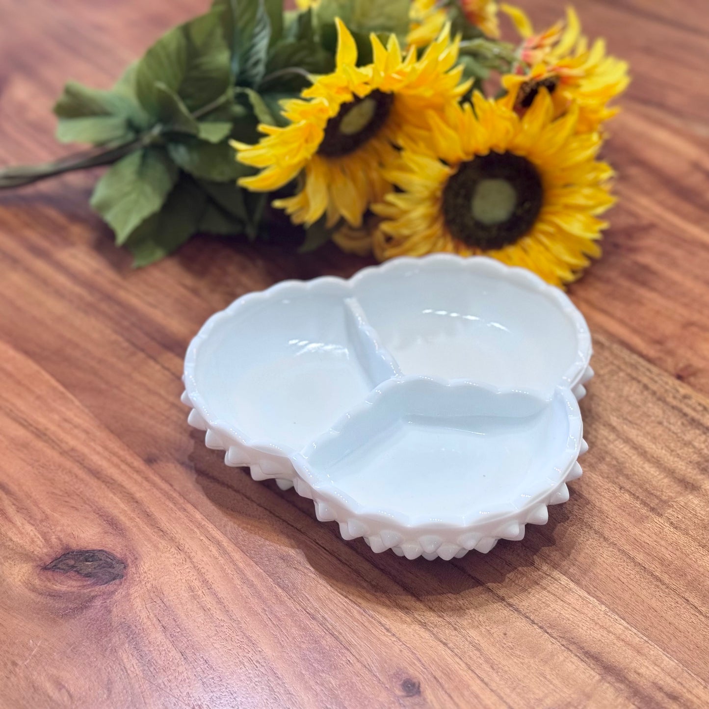Fenton Hobnail Milk Glass Divided Dish