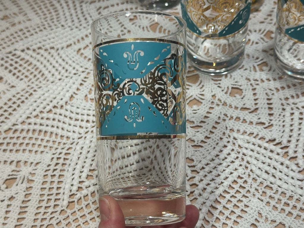 1950s Gold/Turquoise Highball Glasses