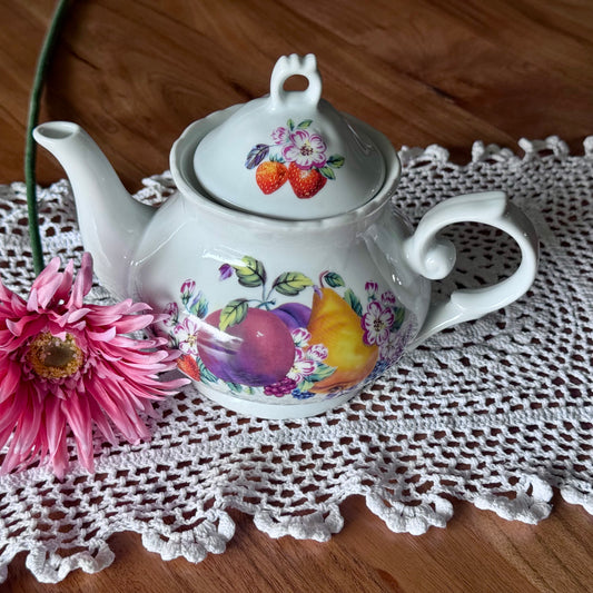 Porcelain Fruit/Floral Motif Teapot