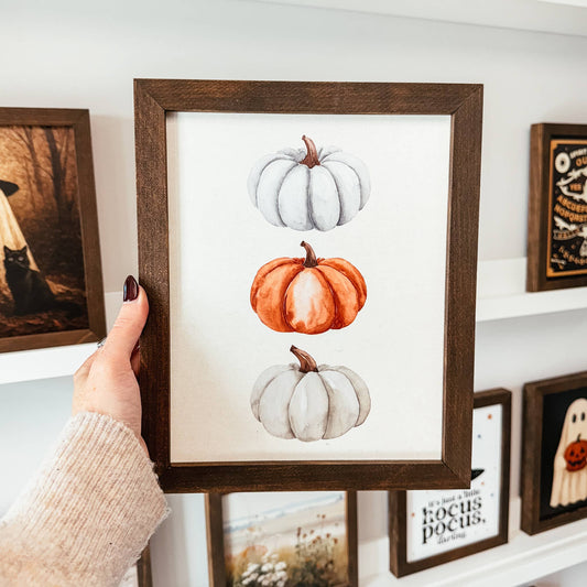 Pumpkin Trio Framed Wood Sign | Autumn Sign