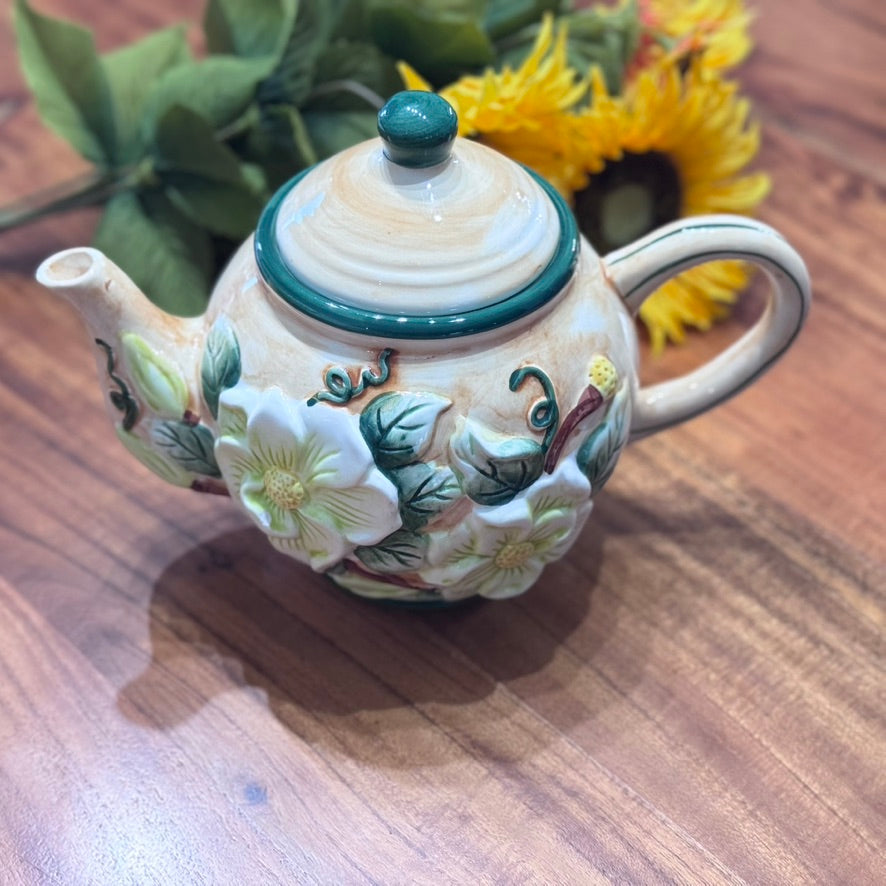 1998 CBK LTD LLC Floral Ceramic Teapot