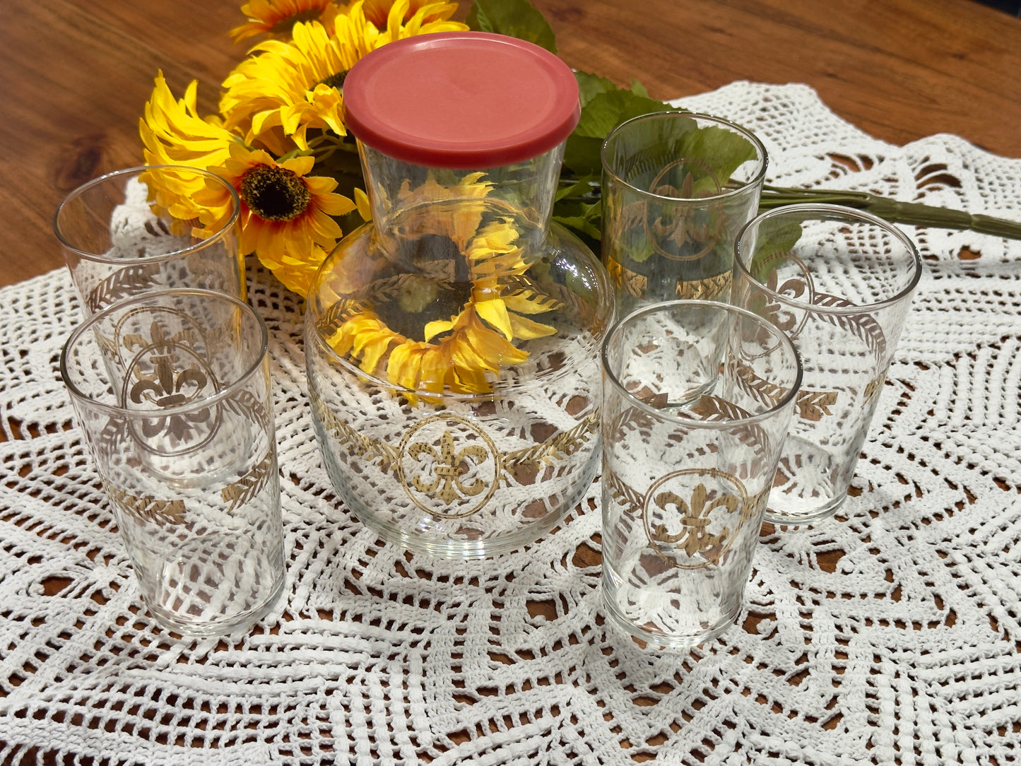 Vintage Libbey 'Fleur-de-lis' Barware Set