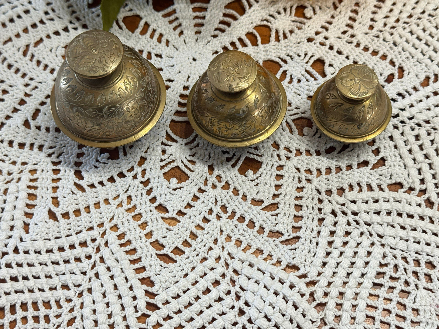 Vintage Etched Brass Elephant Claw Bells