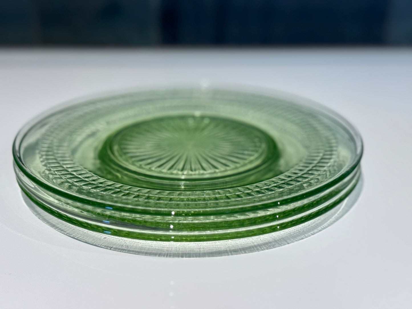 Anchor Hocking Roulette Green Uranium Depression Glass Luncheon Plates