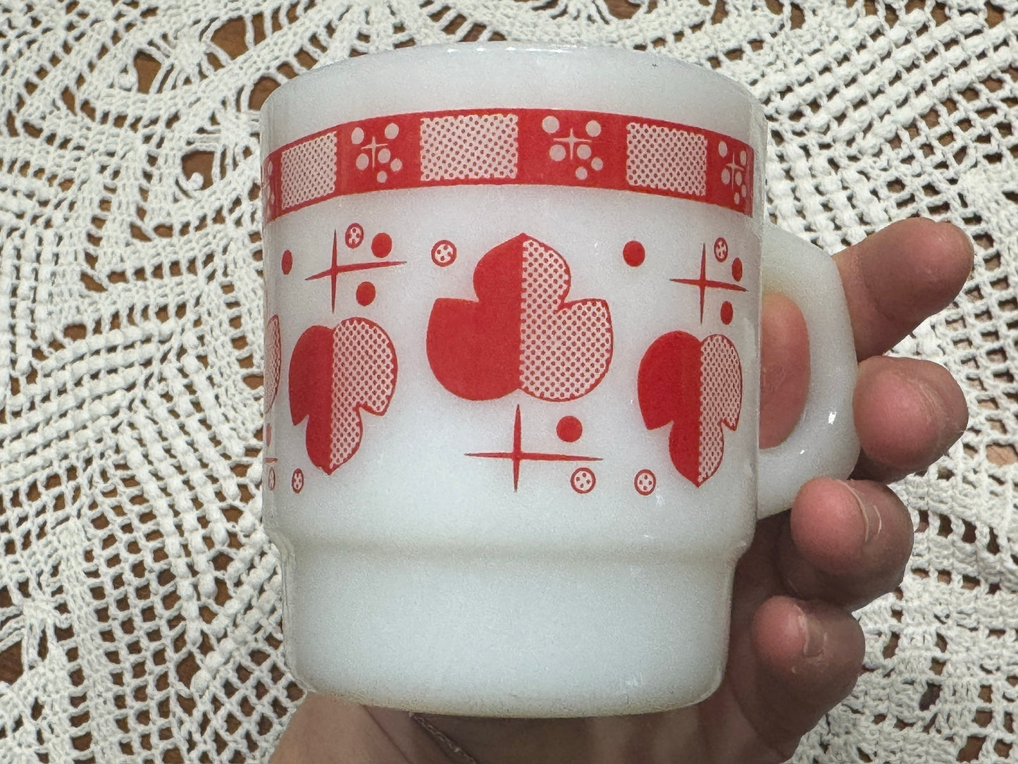Anchor Hocking Fire King Red Atomic Leaf Stackable Mug