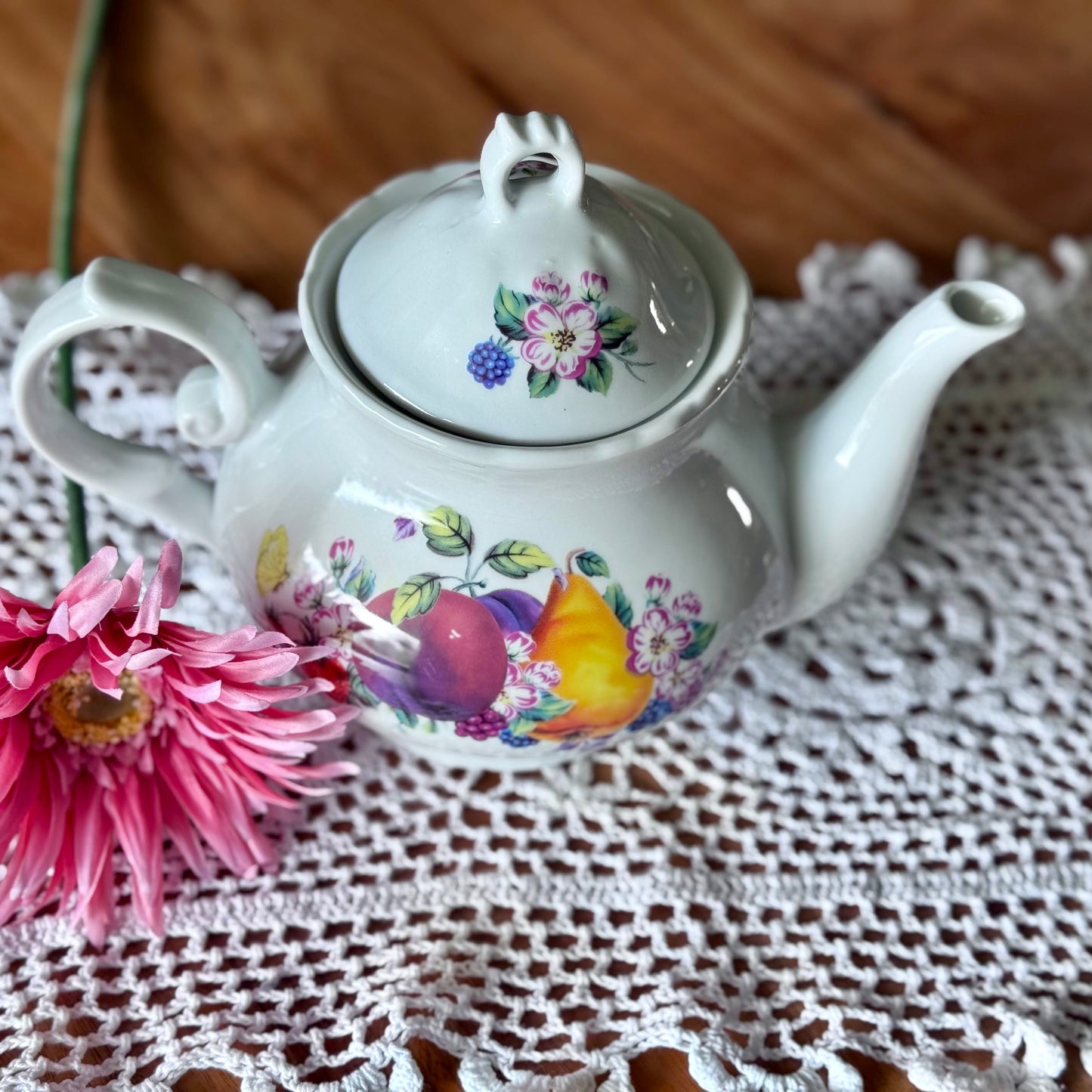 Porcelain Fruit/Floral Motif Teapot